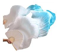 DUANGYMM Belly Dance Fan Silk Real Veils 1 Pair Black+red(14,S-120cm-1pair(2pcs))