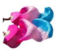 DUANGYMM Belly Dance Fan Silk Real Veils 1 Pair Black+red(18,M-150cm-1pair(2pcs))