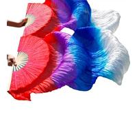 DUANGYMM Belly Dance Fan Silk Real Veils 1 Pair Black+red(19,M-150cm-1pair(2pcs))