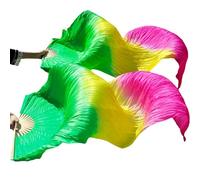 DUANGYMM Belly Dance Fan Silk Real Veils 1 Pair Black+red(20,L-180cm-1pair(2pcs))