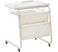 DUANHOZ Adjustable C Shaped Side Table on Wheels Mobile Snack Table Wooden End Table for Sofa Small Nightstand for Living Room Bedroom & Office Beige