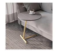 DUANHOZ C Shaped Side Table with White Marble Top and Gold Metal Frame Round Sofa Side Table for Small Spaces Tall Slide Under Couch Table Grey/Gold Color Combination