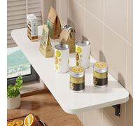 DUANHOZ Foldable Wall Mounted Wood Desk Space Saving Table for Laundry Home Office Kitchen Dining Room Bar White 130x30cm (51.18x11.81in)