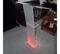 DUANHOZ LED Acrylic Podium Stand - Transparent Lectern with 15 Color Options, Stability Pulpit for Church, Weddings, Classrooms & Lectures - Clear Acrylic Design