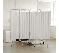 DUANHOZ Medical Privacy Screen Divider, Four-Fold Room Divider on Wheels, Stainless Steel for Hospitals and First Aid Rooms