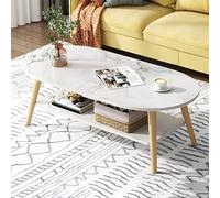 DUANHOZ Nordic Style Wood Coffee Table with Marble Top and Shelf Creative Apartment Living Room Side Table 31.5" L x 16" W x 16.5" H