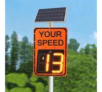 DUANHOZ Solar Powered Radar Speed Limit Sign - 20"x27"/24"x36" LED Speed Display, Adjustable Limit, Solar-Powered Traffic Sign with Accessories - Bright Orange, High Visibility
