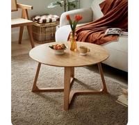 DUANHOZ Solid Wood Round Coffee Table with Bow Wood Base Leg for Small Space Living Room & Office Modern Center Circle Side Table