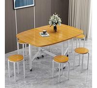 DUANHOZ SpaceSaving Butterfly Folding Dining Set for 4 Adjustable Drop Leaf Table with 360° Wheels & 4 Chairs Compact Yellow Design (120 * 70cm)