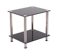 DUANHOZ Telephone Table, Sofa Side Table,Square Tempered Glass Small Coffee Table,Telephone Table,Negotiation Table,with Pulley,Fixed Foot，2 Colors(Color:Black,Size:19.4815.5519.