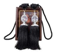 DUANSIYU Curtain Tiebacks 1 Pair Tassel Curtain Tieback Retro Style Faux Crystal Tassels Fringe Curtain Holder Tieback Bandage Rope Home Decoration Tie Backs For Curtains (Black)