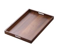 Duanthry Large Size Rectangular Bamboo Wood Tea Display Tray Handle in Plate Walnut Color for Home Use Japanese Cup Storage Set 44 * 30 * 4cm