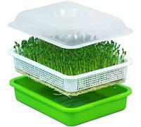 DUAO Seed Sprouter Tray with Lid BPA Free Bean Sprout Grower Sprouting Seeds Tray, Dirt Free Way and Capacity, White & Green