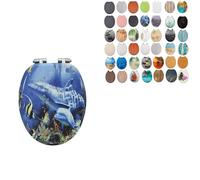 DUAS 18" Universal MDF WC Toilet Seat - Easy Fit with Strong Zinc Alloy Hinges, Smooth Wipe Surface - Fits All Water Closets (Tropical Fish Novelty)