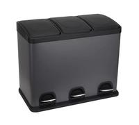 DUAS 45L Triple Compartment Recycling Pedal Bin - 3x15L Stainless Steel Kitchen Waste Bin with Soft Close Lids Removable Inner Buckets & Non-Slip Base - Ideal for Home or Office Use (3x15L Pedal Bin)
