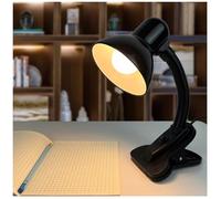 DUAS Adjustable Desk Lamp with Clamp for Bed, Study, and Reading - Modern Clip Light, E27 Bulb, 40W, Adjustable Arm, Black/White (Black)
