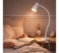 DUAS Desk LED Lamp Clip-On Reading Light 3W USB Powered Eye-Caring Flexible Gooseneck with 3 Colour Temperatures 10-Level Dimming for Bed, Study, Home Office - Black or White (White)