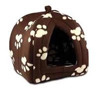 Igloo Pet Bed Cat Kitten Dog Cozy Fleece Pyramid House with Cushion - Warm, Washable & Foldable (Brown, One Size)