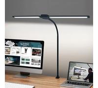 DUAS LED Dual-Head Desk Lamp with Clamp - 160 LED Beads, 10 Brightness Levels, 5 Colour Temperatures, 70cm Gooseneck, Touch Control, Memory & Timer - Reading Light for Office, Craft, Study (Black)