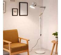 DUAS Modern Metal Floor Lamp with Adjustable Swing Arm, E27 LED Reading Light, Matte/Brushed Finish, 40W, Ideal for Office & Living Room, Black/White (White,)