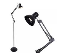 DUAS Modern Metal Floor Lamp with Adjustable Swing Arm, E27 LED Reading Light, Matte/Brushed Finish, 40W, Ideal for Office & Living Room, Black/White (Black)