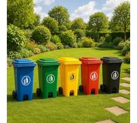 DUAS Outdoor Wheelie Bin Trash Can Large 100L & 120L EN840 Certified Rubbish Waste Dustbin with Lid, Rubber Wheels, and Steel Axle - Durable for Home Workplace and Commercial Use (Pedal Yellow, 120L)