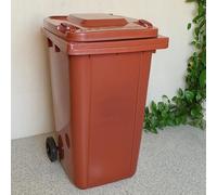 DUAS Outdoor Wheelie Bin Trash Can Large 100L & 120L EN840 Certified Rubbish Waste Dustbin with Lid, Rubber Wheels, and Steel Axle - Durable for Home Workplace and Commercial Use (Brown, 120L)