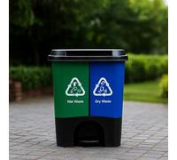 DUAS Recycling Pedal Bin Double Compartment Food Garden Kitchen Waste Bin with Two Compartments for Kitchen Bedroom Workspace Office 16L 20L 40L (Blue & Green, 16L)