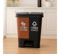DUAS Recycling Pedal Bin Double Compartment Food Garden Kitchen Waste Bin with Two Compartments for Kitchen Bedroom Workspace Office 16L 20L 40L (Brown & Black, 40L)