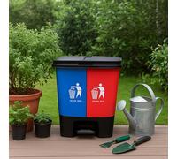 DUAS Recycling Pedal Bin Double Compartment Food Garden Kitchen Waste Bin with Two Compartments for Kitchen Bedroom Workspace Office 16L 20L 40L (Blue & Red, 20L)