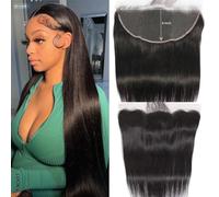 DUAUJUIU 14 Inch 13x6 Ear to Ear Lace Frontal Closure Straight HD Transparent Frontals with Baby Hair 100% Remy Human Hair 150% Density Natural Color