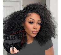 DUAUJUIU Kinky Curly Half Wig Curly Human Hair 180 Density 3 in 1 Seamless Flip Over Half Wigs Human Hair Glueless Wear and Go Beginner Friendly Drawstring Headband Wig for Women 16 Inch