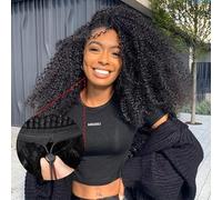 DUAUJUIU Kinky Curly Half Wig Human Hair 180% Density Seamless Flip Over Wig Wear and Go Glueless Drawstring Wigs Human Hair for Women 3 in 1 Kinky Curly Headband Wig Beginner Friendly 20 Inch