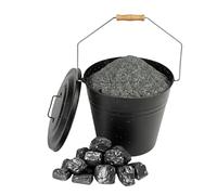 DUAYRA 10L Strong Coal Bucket, Heavy Duty Metal Ash Bucket with Wooden Handle, Log Burner Bin with Tight Lid Cover, Indoor Outdoor Fireside Ash Buckets Stove, Black Fireplace Metal Bins H29cm