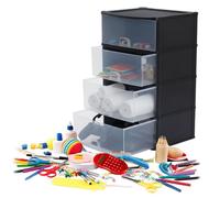 DUAYRA 4 Drawers Plastic Storage Tower, Large Space-Saving Organiser for Office Supplies, Craft Room, Kitchen, Closet, Clear Desktop Organiser, Stackable Office Files Cabinet, Black & Clear, 37250