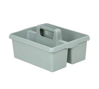DUAYRA 5L Plastic Kitchen Tidy, Cleaning Tools Organiser, Equal Size Dual Compartment Caddy, Integral Handle, Under Sink stuff carrier, Car Tools Holder Bucket, Gardening Tools Basket (Sage)