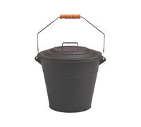 DUAYRA Ash Bucket With Lid 10L | Strong Wooden Grip Handle | Fireplace Coal Container | Wood Burner Accessories | Heavy Duty Fireside Ash Storage Bin | Suitable For Indoor & Outdoor | Easy To Clean