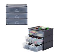 DUAYRA Desktop A4 Drawer Storage, 3 Tier Unit, Black & Clear Plastic, Stackable, Home Office, Small Accessories, Desk Tidy, Bathroom, Bedroom, Mini Chest of Drawers (Medium 3D Drawers 37700)
