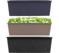 DUAYRA Plastic Rectangle Rattan Planter 30cm | Large Garden Plants Pot | Indoor Outdoor Patio Planters | Heavy Duty Weather Resistant | Strong Flower Pots With Drainage Holes | 10cm x 30cm x 13cm