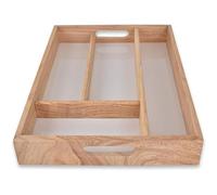 DUAYRA Small Cutlery Wooden Tray | Tools Holder Flatware Box | Elegant & Functional Drawer Organizer | DIY Cooking Office Silverware Storage | Rubberwood Design With 4 Compartments | 32cm x 24cm x 4cm