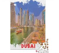 Dubai 1000 Piece Jigsaw Puzzle, Downtown Architecture at Night, Thick Cardboard Pieces, Birthday Gift for Puzzle Lovers, Adult Puzzle, 38x26cm/1000pcs