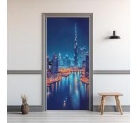Dubai Architecture Door Stickers for Interior Doors Cityscape Door Murals Self Adhesive 3D Wallpaper Decals for Bedroom Bathroom Living Room Decor 31.5"x82.7" A-5420