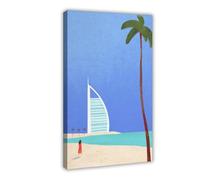Dubai, Burj Al Arab Minimalist Retro Travel Canvas Poster Bedroom Decor Landscape Office Room Decor Gift 12" L X 18" W