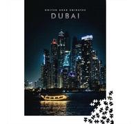 Dubai City Metropolitan 1000 Piece Jigsaw Puzzle, Downtown Architecture at Night, Decorative Artwork, Matte Printed Jigsaw, Birthday Gift for Puzzle Lovers, 70x50cm/1000pcs