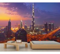 Dubai Cityscape Wallpaper Dubai Skyline Wall Mural Sunset City Night View Wallpaper for Bedroom Urban Landscape Wall Decor for Living Room Not Peel and Stick 390 x 260 cm