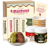 Dubai Ice Cream DIY Set 540 g Homemade Dessert Kit with Dubai Filling Cream | Ice Cream Powders Hazelnut Cocoa Cream Crunchy Dubai Filling Pistachio Chocolate Raspberry Vanilla Flavours Gift Set