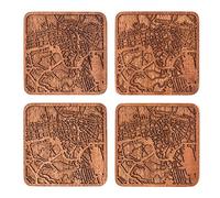 Dubai Map Coaster, Set of 4, Sapele Wooden Coaster with City Map, Handmade