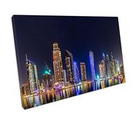 Dubai Marina shoreline at night Cityscape United Arab Emirate Canvas Wall Art Print Picture For Home Office Decor 61x41cm (24x16In)