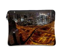 Dubai Road Interchange Cover for Computers and Tablets - Urban Landscape Night - 14-15 Inches - Printed in France