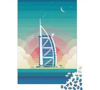Dubai Skyline at Night Travel Puzzle 1000 Pieces, Asian Architecture Inspired View, Thick Cardboard Pieces, Travel Gift for Home Décor Fans, 52x38cm/1000pcs
